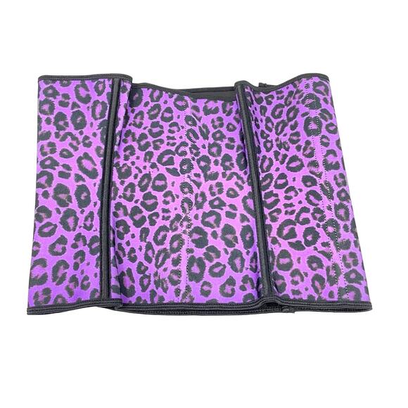 Corset Waist Cincher Purple Leopard Print L Satiny - Picture 1 of 8